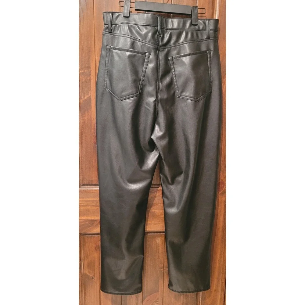 Abercrombie Curve Love Vegan Leather Pants Ultra High Rise Straight Leg Black 12 - Picture 4 of 6